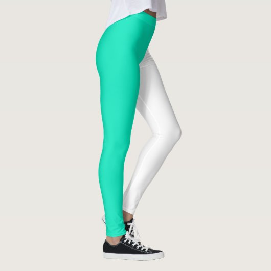 Turquoise Blauwgroen Wit Twee Tone Split Half Desi Leggings (Rechts)