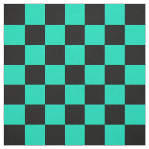 Turquoise Blauwgroen Zwart Checker Patroon Textiel Stof