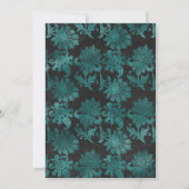 Turquoise - Blauwgroen zwart en zilver Floral Wedd Kaart (Achterkant)