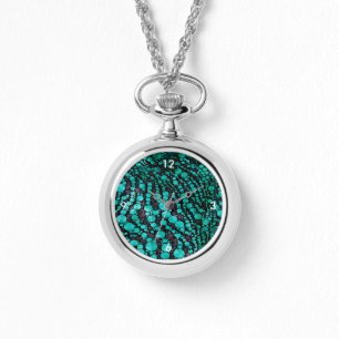 Turquoise Bling Zebra Horloge