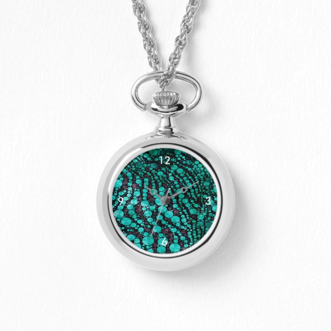 Turquoise Bling Zebra Horloge (Voorkant)