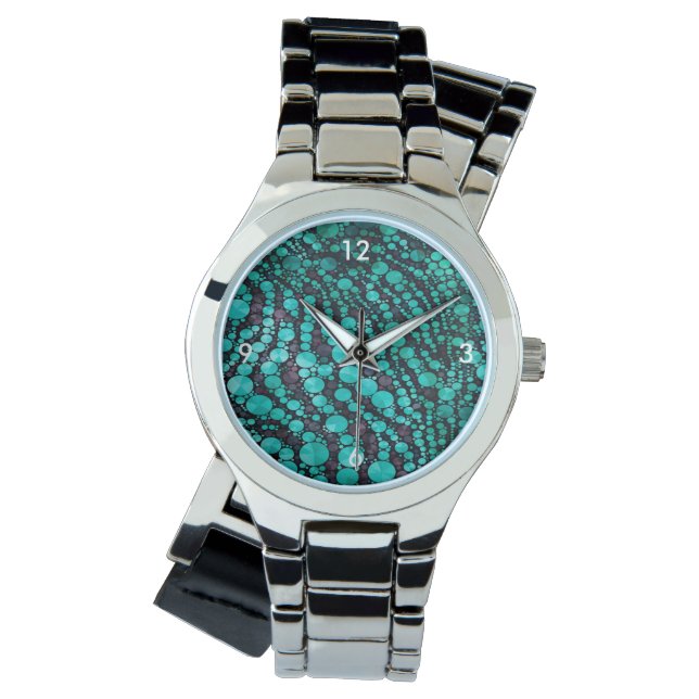 Turquoise Bling Zebra Horloge (Voorkant)