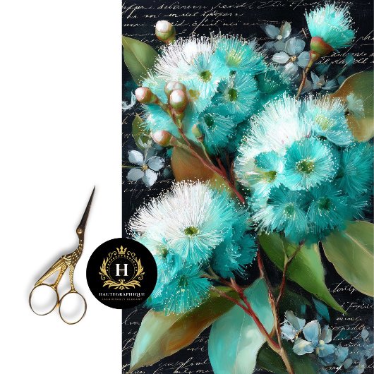 Turquoise Bloeiende Gumnut Decoupage Tissuepapier
