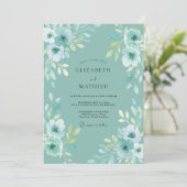 Turquoise Bloem Bruiloft Kaart (Staand voorkant)