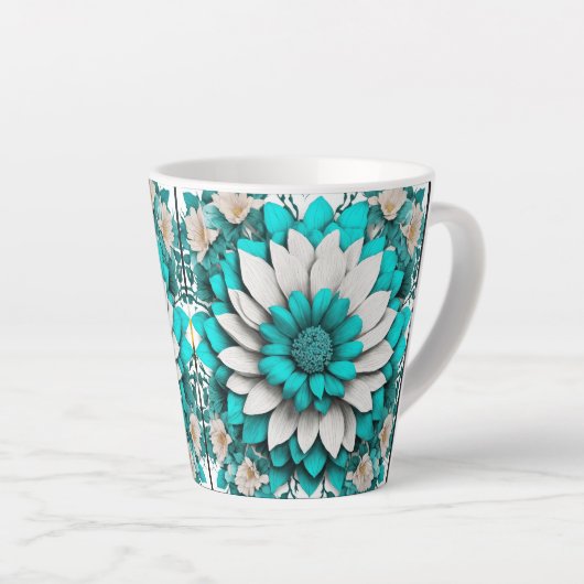 Turquoise Bloem Mandala Mok – Elegante Teal & Wit (Rechterhoek)
