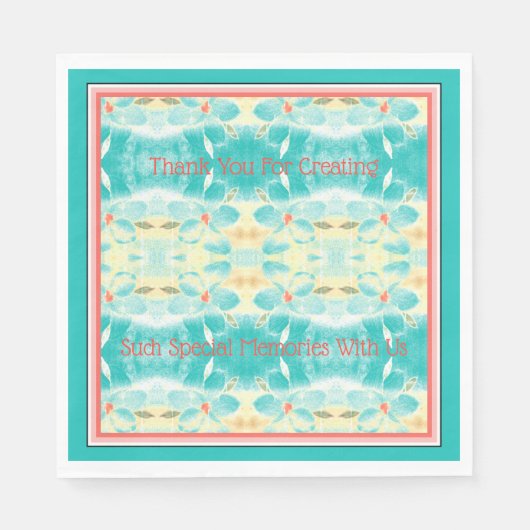 Turquoise bloem met patroon servet (Voorkant)