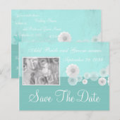 Turquoise Bloem Save the Date Foto Uitnodiging (Voorkant / Achterkant)