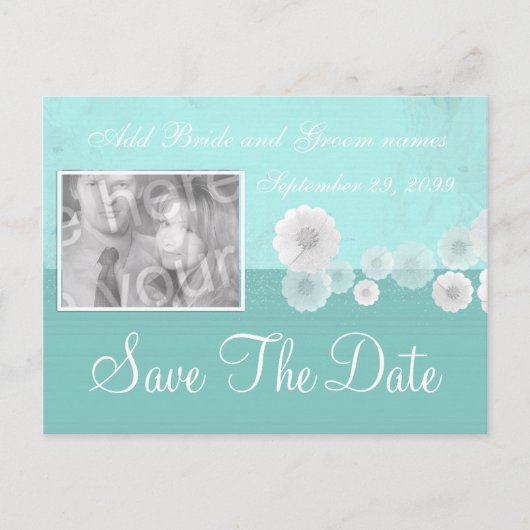 Turquoise Bloem Save the Date Foto Uitnodiging (Voorkant)