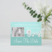 Turquoise Bloem Save the Date Foto Uitnodiging (Staand voorkant)