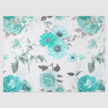 Turquoise Bloem Serie Design 11 Tissuepapier