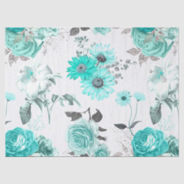 Turquoise Bloem Serie Design 11 Tissuepapier