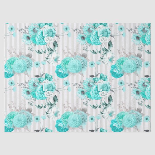 Turquoise Bloem Serie Ontwerp 8 Tissue Papier (Voorkant)