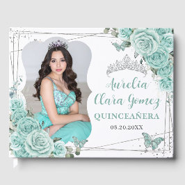Turquoise Bloem Vlinders QUINCEAÑERA 16 Foto Gastenboek