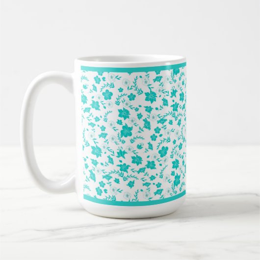 Turquoise Bloem Wit Koffiemok (Links)