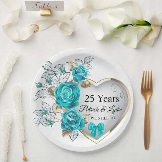 Turquoise Bloemen 25e Jubileum - Ik nog steeds doe Papieren Bordje (Huwelijk)