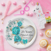 Turquoise Bloemen 25e Jubileum - Ik nog steeds doe Papieren Bordje (Feest)