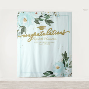 Turquoise bloemen achtergrond voor eindexamenfeest wandkleed