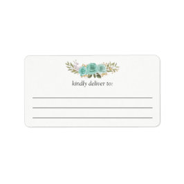 Turquoise Bloemen Blauwe Rozen Groot Schrijf-Adres Etiket