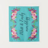 Turquoise Bloemen Bruiloft Achtergrond Foto Booth Wandkleed (Voorkant)