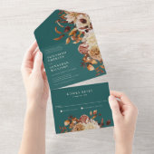 Turquoise Bloemen Bruiloft All-in-One Uitnodiging (Afscheurbaar)
