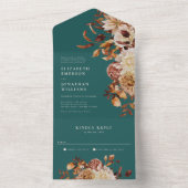 Turquoise Bloemen Bruiloft All-in-One Uitnodiging (Binnen)
