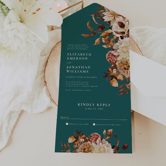 Turquoise Bloemen Bruiloft All-in-One Uitnodiging
