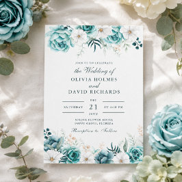 Turquoise Bloemen Bruiloft Uitnodiging | Botanisch