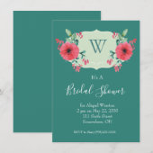 Turquoise bloemen bruiloftsuitnodiging kaart (Voorkant / Achterkant)