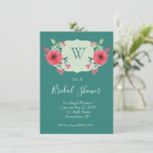 Turquoise bloemen bruiloftsuitnodiging kaart (Staand voorkant)