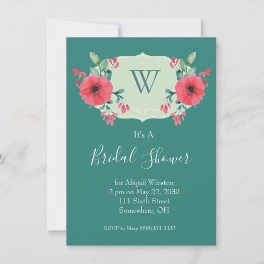 Turquoise bloemen bruiloftsuitnodiging kaart (Voorkant)