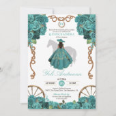 Turquoise Bloemen Charro Westerne Ranch Quinceaner Kaart (Voorkant)