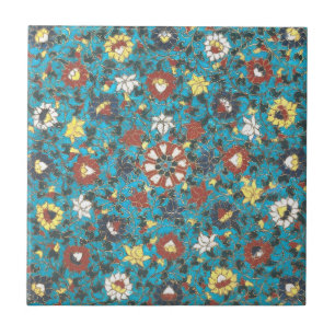 Turquoise Bloemen  Chinees distressed Flower Tegeltje