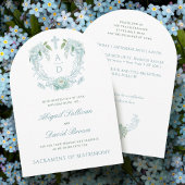 Turquoise Bloemen Crest Monogrammen Katholieke Tro Kaart