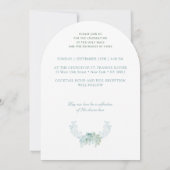 Turquoise Bloemen Crest Monogrammen Katholieke Tro Kaart (Achterkant)