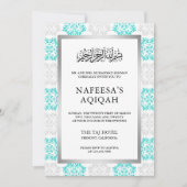 Turquoise Bloemen Damask Islamitische Aqiqah Cerem Kaart (Voorkant)
