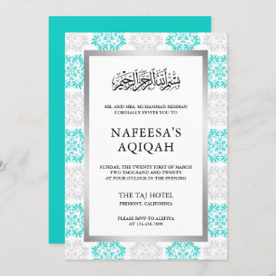 Turquoise Bloemen Damask Islamitische Aqiqah Cerem Kaart