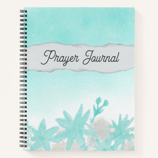 Turquoise bloemen en gescheurd papier gebed notitieboek (Voorkant)