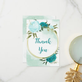 turquoise bloemen groene bladeren bruiloft bedankkaart