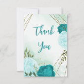 turquoise bloemen groene bladeren bruiloft bedankkaart (Voorkant)