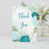 turquoise bloemen groene bladeren bruiloft bedankkaart (Staand voorkant)