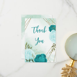 turquoise bloemen groene bladeren bruiloft bedankkaart