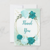 turquoise bloemen groene bladeren bruiloft bedankkaart (Voorkant)