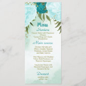 turquoise bloemen groene bladeren bruiloft menu (Voorkant)