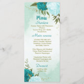 Turquoise Bloemen Groene bladeren Bruiloft Menu (Voorkant)