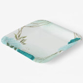 turquoise bloemen groene bladeren bruiloft papieren bordje (Gebogen)