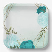 turquoise bloemen groene bladeren bruiloft papieren bordje (Voorkant)