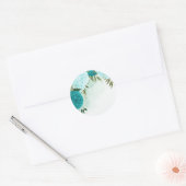 turquoise bloemen groene bladeren bruiloft ronde sticker (Envelop)