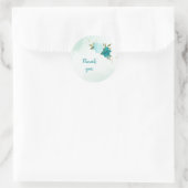 turquoise bloemen groene bladeren bruiloft ronde sticker (Tas)