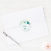 turquoise bloemen groene bladeren bruiloft ronde sticker (Envelop)