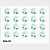 turquoise bloemen groene bladeren bruiloft ronde sticker (Vel)